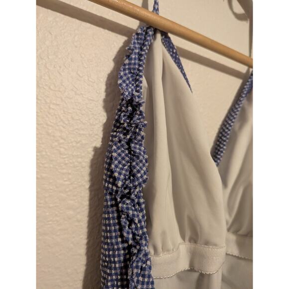 j crew gingham one piece swimsuit size 4 blue ruffle - Picture 9 of 9